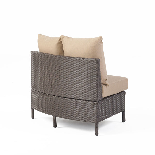 English Elm Christopher Knight Home® - PT LIMON SINGLE SOFA Curved Armless Outdoor/Indoor Faux Rattan Chairs with Water-Resistant Cushions and Heavy-Duty Iron Frame Dark Brown 54786.00