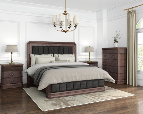 A.R.T. Furniture Revival Upholstered Bed In Charcoal Velvet - Traditional Napa Mahogany Finish With Luxe Details Black, Brown Rubberwood Solids,Quarter Mahogany Veneer,Foam,Fabric,Resin 328126-1730