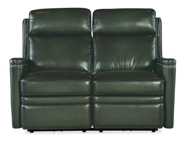 Hooker Furniture Hamilton Power Loveseat With Zero-Gravity Recline, Usb Charging, Top-Grain Leather, Nailhead Trim Green SS116-PHZ2-029