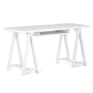 English Elm Sawhorse Desk - Handcrafted White Industrial Style With Spacious Work Surface & Keyboard Tray B136P159582-GIGA