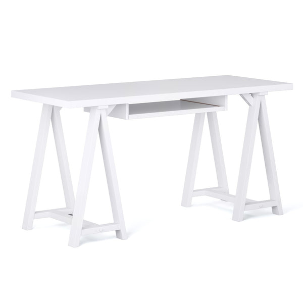 English Elm Sawhorse Desk - Handcrafted White Industrial Style With Spacious Work Surface & Keyboard Tray B136P159582-GIGA
