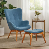 Christopher Knight Home® - Noble House - Hariata Mid-Century Modern Wingback Fabric Chair and Ottoman Set