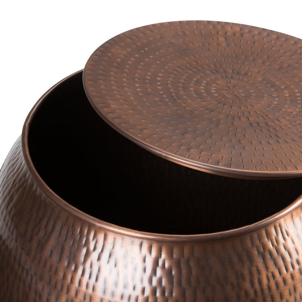 English Elm Griffen Handcrafted Metal Storage Accent Table with Removable Top, Hammered Antique Copper Finish, Multipurpose End Table Bronze B136P158971