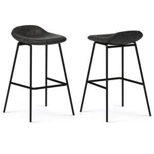 English Elm Dafney Bar Stool Set Of 2 - Sleek Distressed Charcoal Grey Vegan Leather For Modern Spaces B136P158578