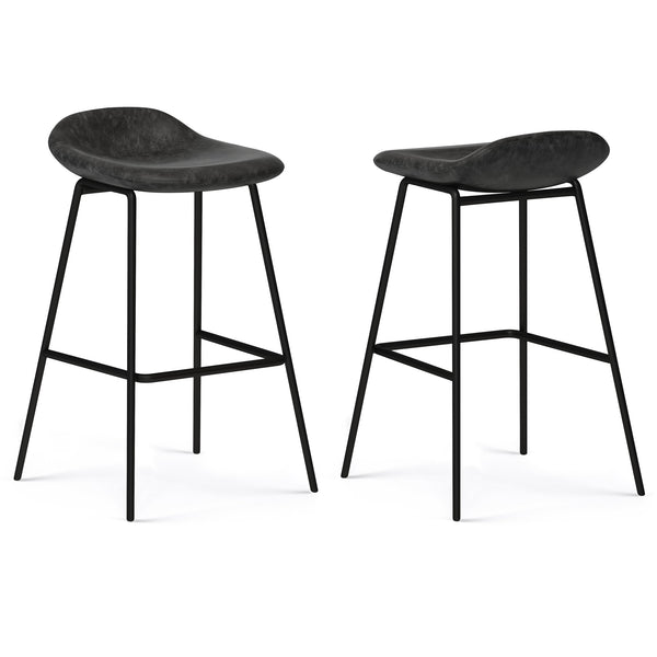 English Elm Dafney Bar Stool Set Of 2 - Sleek Distressed Charcoal Grey Vegan Leather For Modern Spaces B136P158578