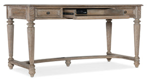 Hooker Furniture Sutter Cathedral Oak Writing Desk With Distressed Claro Finish, Integrated Power & Keyboard Drawer 5981-10458-80