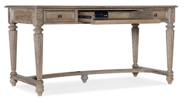 Hooker Furniture Sutter Cathedral Oak Writing Desk With Distressed Claro Finish, Integrated Power & Keyboard Drawer 5981-10458-80