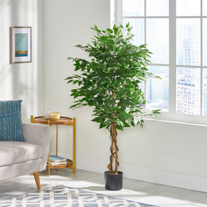 English Elm 150cm Artificial Ficus Tree Twisted Trunk Glossy Foliage Indoor Floor Statement Plant 70516.00