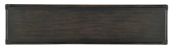 Hooker Furniture Retreat Coastal Rattan Console With Dune Finish, Rope Trim, X-Stretchers & 3 Soft-Close Drawers Dark Wood 6950-80171-99