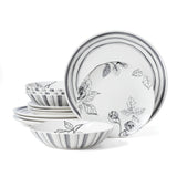 Oneida Sketchbook 12-Piece Porcelain Dinner Set, Artistic Floral Design, Microwave & Dishwasher Safe