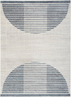 Nourison Astra Machine Washable ASW03 Machine Made Power-loomed Borderless Design Indoor Only Mid-Century Modern Scandinavian Rug Ivory Blue, Ivory Blue 100% Polyester 99446119766