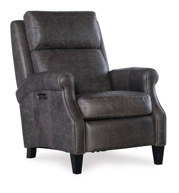 Hooker Furniture Hurley Aniline Top-Grain Leather Power Recliner With Usb, Bustle Back, Rolled Arms & Tapered Legs RC103-PH-095