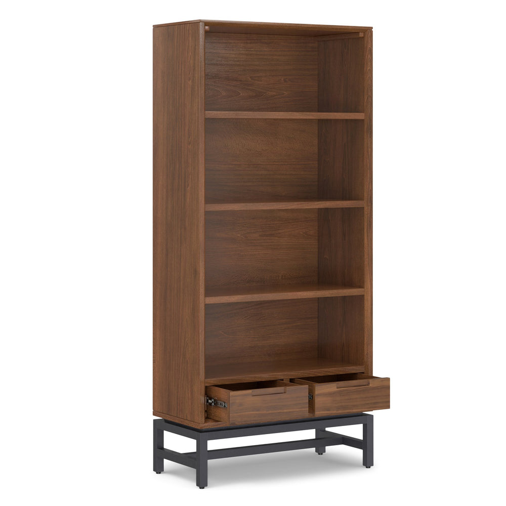 English Elm Banting Mid-Century Bookcase - Stylish Walnut Veneer With Adjustable Shelves & Industrial Frame B136P158467
