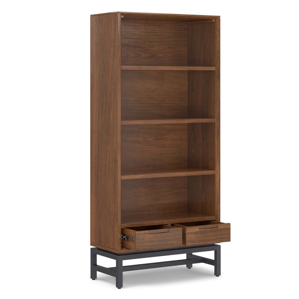 English Elm Banting Mid-Century Bookcase - Stylish Walnut Veneer With Adjustable Shelves & Industrial Frame B136P158467