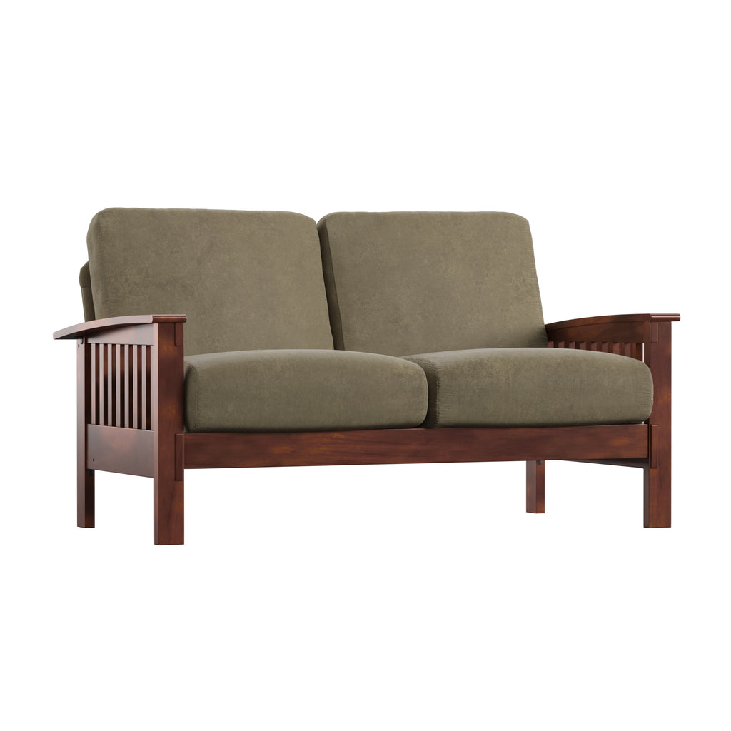 Homelegance By Top-Line Parcell Mission-Style Wood Loveseat Green Rubberwood