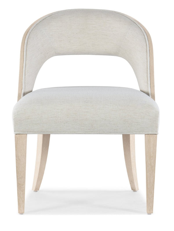 Hooker Furniture Nouveau Barrel-Back Side Chair In Nomad Snow Linen-Poly With Sandstone Oak Veneer Finish, Elegant Comfort 6500-75411-80