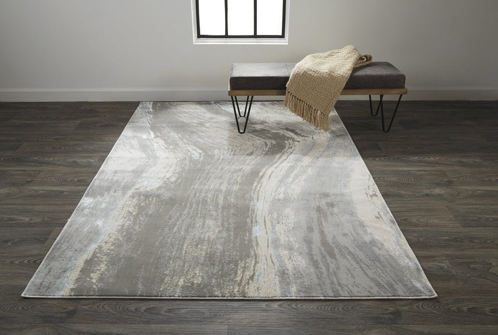 Feizy Rugs Azr3524f Azure Contemporary Abstract Low Pile Rug - Stain-resistant, Durable, And Perfect For High Traffic Areas Gray,Ivory,Blue Polyester,Polypropylene Azr3524fgryslvj20