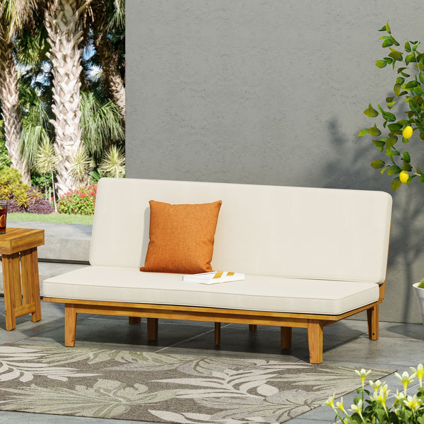 English Elm Christopher Knight Home® - JILL Acacia Daybed Beige with Water-Resistant Cushions, Slat Panel Convertible Bench-to-Bed Outdoor 79" 70513.00BGE