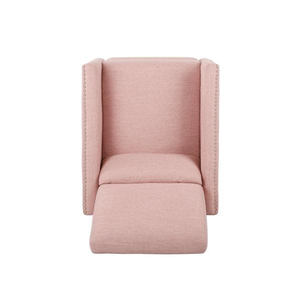English Elm Pushback Recliner Accent Chair Solid Birch Frame Rivet Detail Mid-century Living Room Seat Blush 65532.00LBLSH