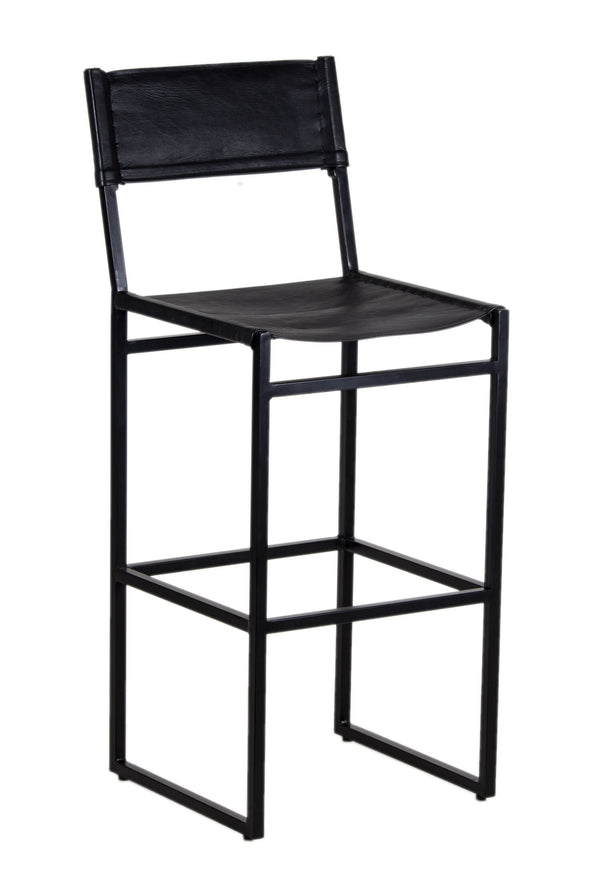 Porter Designs Porter Remy Full-grain Leather Bar Stool In Black – Modern Comfort Meets Rustic Charm And Style Black Metal 07-108-24-8756