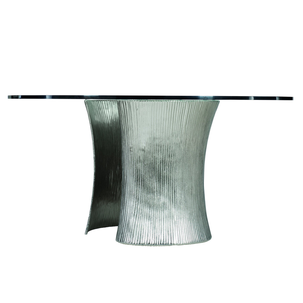 Bernhardt Bernhardt Sculptural Serpentine 54" Round Dining Table With Clear Tempered Glass & Bright Nickel Base K1413
