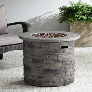 English Elm Outdoor Round Propane Fire Pit Table Mgo Stone Finish 40000 Btu Patio Heater 57564.00GRY-40K