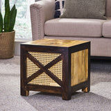 Christopher Knight Home® - Noble House - Colstrip Boho Handcrafted Mango Wood Ottoman Stool, Natural and Walnut