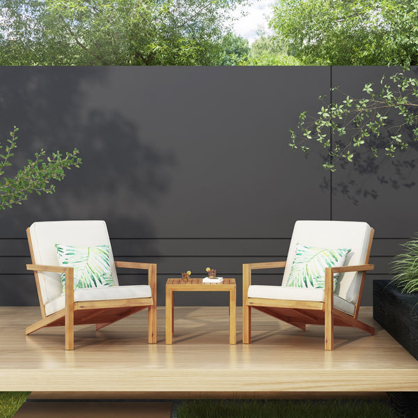 English Elm Christopher Knight Home® - LEAH Acacia 3-Piece Outdoor Chat Set with Water-Resistant Cushions and Slat Paneled Tabletop Teak 40 L x 25.75 W x 18.75 H 60915.00TEACRM