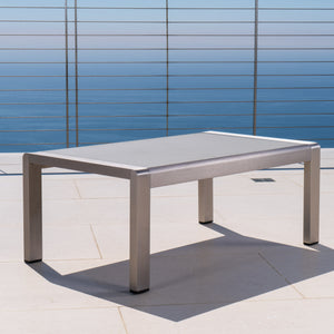 English Elm Cape Coral Outdoor Coffee Table Tempered Glass Top Aluminum Patio Lounge Silver 56349.00