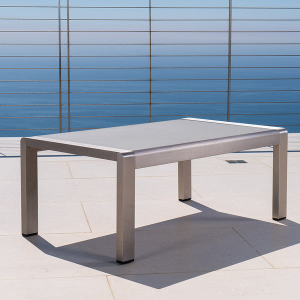 English Elm Cape Coral Outdoor Coffee Table Tempered Glass Top Aluminum Patio Lounge Silver 56349.00