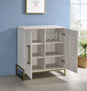 English Elm Steve Silver - Larkin Faux Marble Wine Cabinet in Pearl Silver with Stemware Racks, Bottle Storage & Easy-Open Doors B081P157072