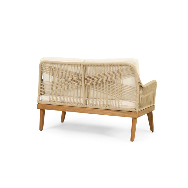 English Elm Christopher Knight Home® - Outdoor Teak Acacia 4-Piece Chat Set with Rope Weave, Water-Resistant Cushions, Loveseat & 2 Chairs 73424.00LBGE