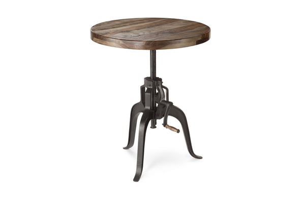 English Elm Steve Silver - Sparrow Rustic Round Crank Table in Dark Brown — Adjustable Sheesham Wood Top with Iron Base, Vintage Charm B081P157359