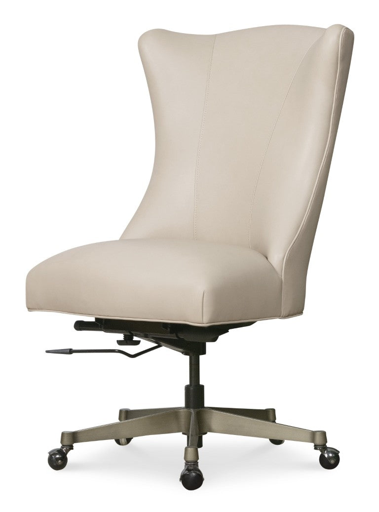 Hooker Furniture Lynn Executive Swivel Tilt Chair With Flared High Back, Top-Grain Leather & Glazed Gold Base Beige EC857-083