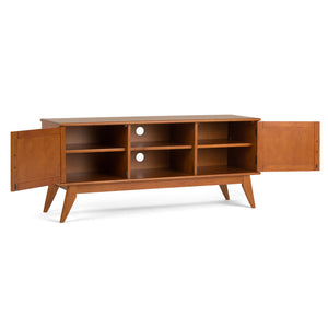 English Elm Draper - Elegant Mid-Century Low Tv Media Stand In Teak Brown With Storage & Cable Management Solutions B136P158153