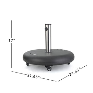 English Elm Wheelie Concrete Outdoor Umbrella Base with Locking Casters for Patio Stability Black 60454.00