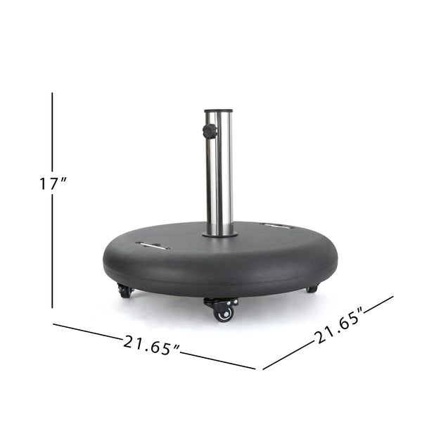 English Elm Wheelie Concrete Outdoor Umbrella Base with Locking Casters for Patio Stability Black 60454.00