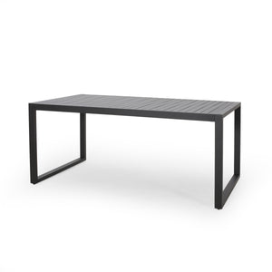 English Elm Outdoor Aluminum Slatted Rectangular Dining Table Seats Six for Patio or Terrace 66959.00BLK