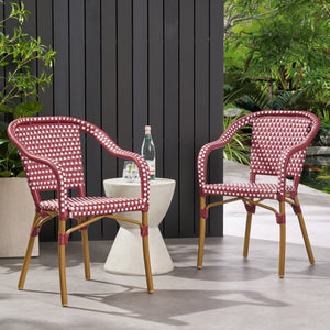 English Elm Bistro Chair Set of 2 French Country Woven Aluminum Outdoor Patio Seating Pair Red 72906.00RED