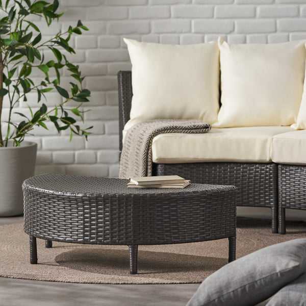 English Elm Christopher Knight Home® - PT LIMON Coffee Table – Stylish Faux Rattan & Iron Frame, No Assembly, 270 lb Capacity, Modern Low Profile Table Grey 54787.00GRY