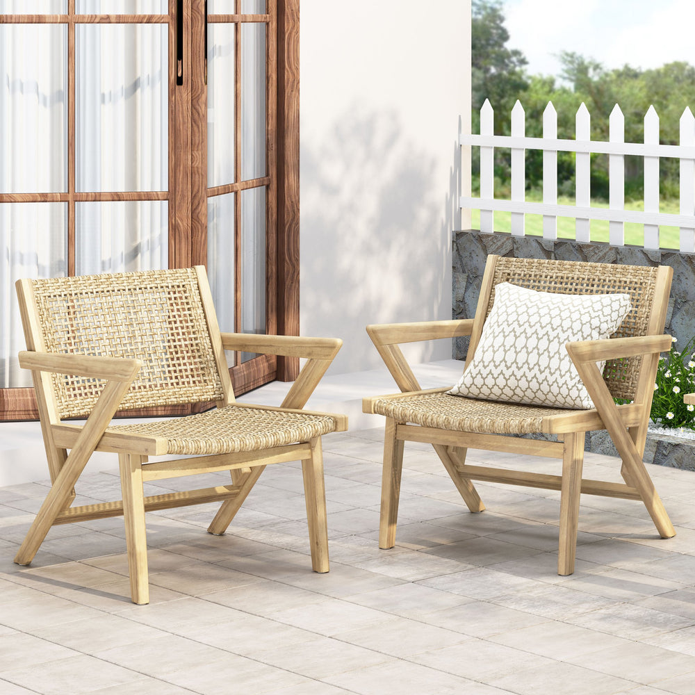 English Elm Christopher Knight Home® - BRAXTON Wicker Club Chairs Set of 2 - Light Brown Acacia Wood Frames, Transitional Outdoor Comfort and Style 72613.00MLBRN