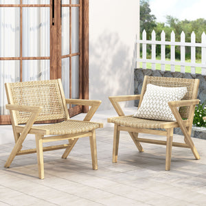 English Elm Christopher Knight Home® - BRAXTON Wicker Club Chairs Set of 2 - Light Brown Acacia Wood Frames, Transitional Outdoor Comfort and Style 72613.00MLBRN