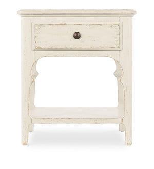 Hooker Furniture Americana End Table With Self-Closing Drawer And Distressed Oak Veneers, Scalloped Legs & Shelf Whites/Creams/Beiges 7050-80214-02