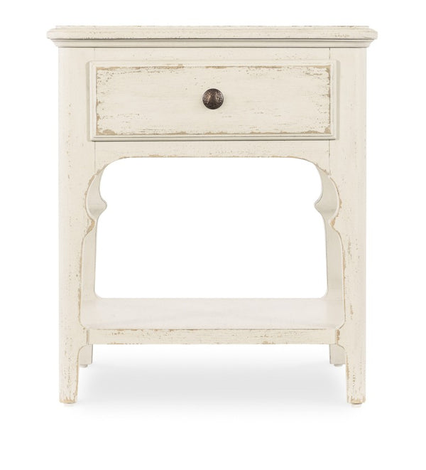 Hooker Furniture Americana End Table With Self-Closing Drawer And Distressed Oak Veneers, Scalloped Legs & Shelf Whites/Creams/Beiges 7050-80214-02