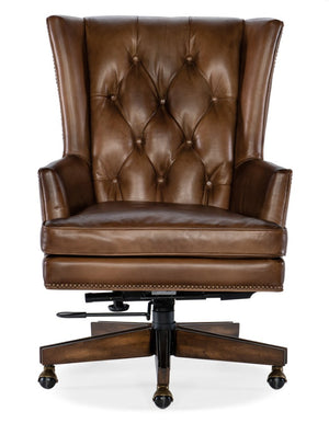 Hooker Furniture Finley Executive Chair: Diamond-Tufted Top-Grain Aniline Leather, Brass Nailhead Trim, Swivel Casters EC109-083