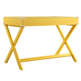 Homelegance By Top-Line Beatrix X-Base Wood Accent Campaign Writing Desk Yellow MDF