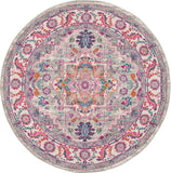 Nourison Passion PSN20 Machine Made Power-loomed Floral Border Indoor Only Bohemian  Rug Light Grey,Pink, Grey and Pink 100% Polypropylene 99446765208