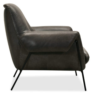 Hooker Furniture Ambroise Slouch Club Chair With Aniline Top-Grain Leather, Baseball Stitching & Slim Black Frame Grey CC317-096
