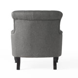 Christopher Knight Home® - Noble House - Byrnes Contemporary Button-Tufted Fabric Club Chair with Rolled Backrest, Dark Gray and Dark Brown