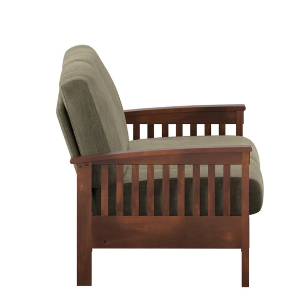 Parcell Mission-Style Wood Sofa with Plush Cushions and Elegant Steam-Bent Arms for Cozy Living Room